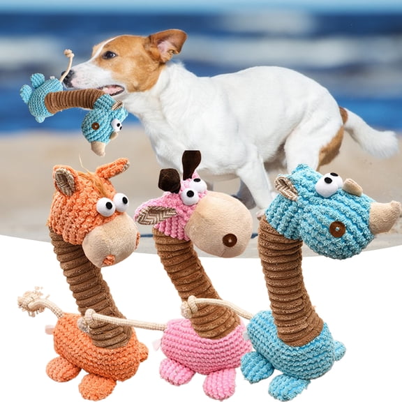 Walbest Pet Chew Toy Interactive Cartoon Giraffe Shape Dog Squeaky Toy Soft Bite Resistant Plush Toy Pet Supply