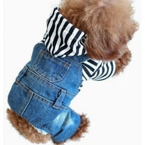 Walbest Pet Clothes Pet Denim Dog Jeans Jumpsuit Overall Strip Hoodie Coat Small Medium Dogs Cats Classic Jacket Puppy Blue Vintage Washed (L)