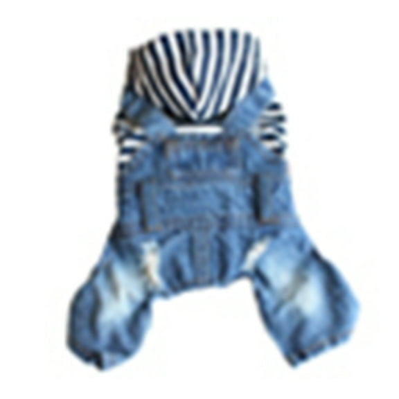 Walbest Pet Clothes Pet Denim Dog Jeans Jumpsuit Overall Strip Hoodie Coat Small Medium Dogs Cats Classic Jacket Puppy Blue Vintage Washed (S)