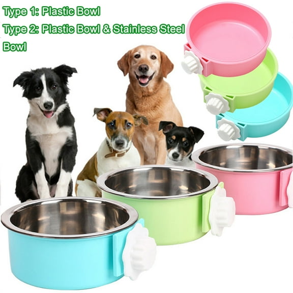 Walbest Pet Dog Bowl, Hanging Kennel Water Bowl Removable & Stainless Steel Pet Cage Food Water Bowl for Puppy Medium Dogs Cats Birds Ferret Rabbits