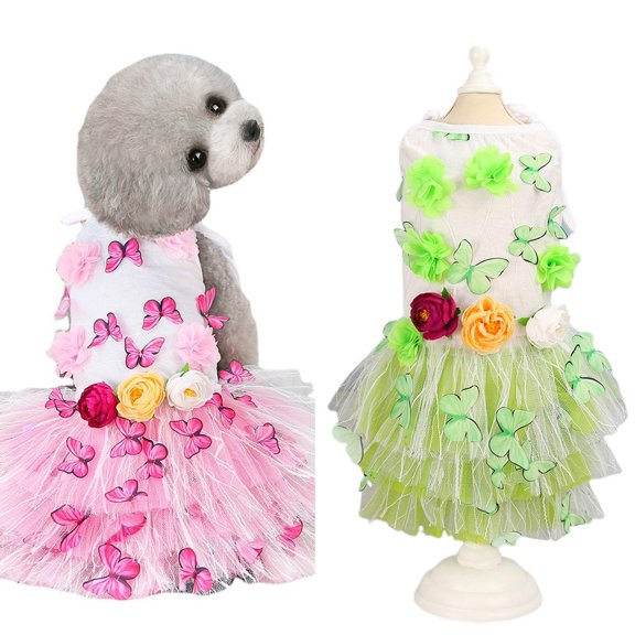 Walbest Pet Dog Dress Butterfly Flower Decor Breathable Casual Wear Pet Suspender Skirt Puppy Sleeveless Clothes
