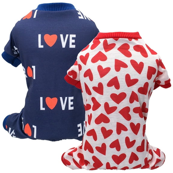 Walbest Pet Dog Jumpsuit Love Heart Print Round Neck Outfit Pet Pajamas Puppy Clothes for Small Medium Large Dogs