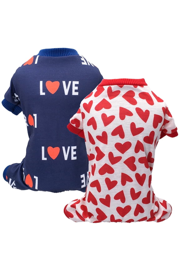 Pet Dog Jumpsuit Love Heart Print Round Neck Outfit Pet Pajamas Puppy Clothes for Small Medium Large Dogs