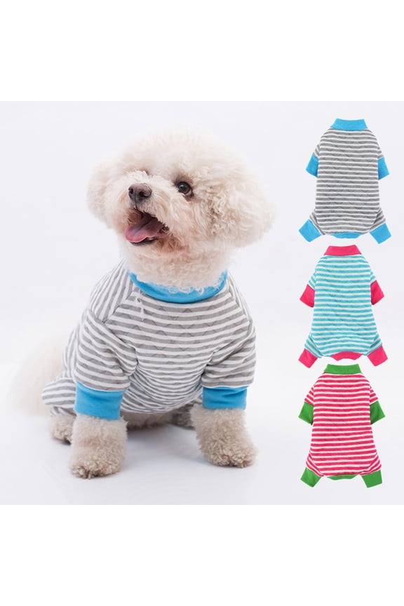 Pet Dog Pajamas Soft Cotton Shirt Jumpsuit Striped Cute Overall Doggy Cat Strip Clothes Comfortable Apparel for Play Sleep
