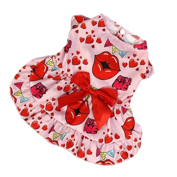 Walbest Pet Dress with Bow Decoration Pet Dress Comfortable Cat Dress with Charming Bow Decoration Cartoon Print Dog Princess Skirt Pet Supplies Charming Pet