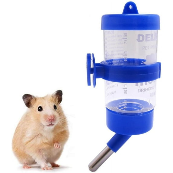 Walbest Pet Drinking Bottle Hanging Water Feeding Bottles Auto Dispenser for Hamsters Rats Small Animals Ferrets Rabbits Small Animals(80ML Blue)
