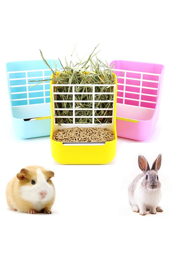 Pet Hay Food Feeder Grass Shelf Bowl Dispenser Storage Container, 2-in-1 Hay Feeder for Guinea Pig, Rabbit, Indoor Hay Feeder for Guinea Pig, Rabbit, Chinchilla, Grass and Food Bowl Feeder