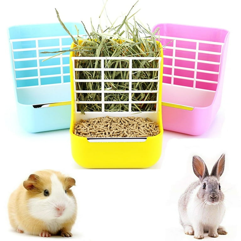 Walbest Pet Food Feeder Grass Shelf Bowl Dispenser Storage Container 2 in 1 Feeder for Guinea Pig Rabbit Indoor Feeder for Guinea Pig Rabbit