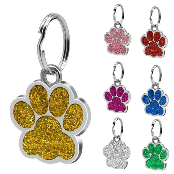 Walbest Pet ID Tags, Personalized Dog Tags and Cat Tags, Easy to Read, Cute Glitter Paw Pet Tag