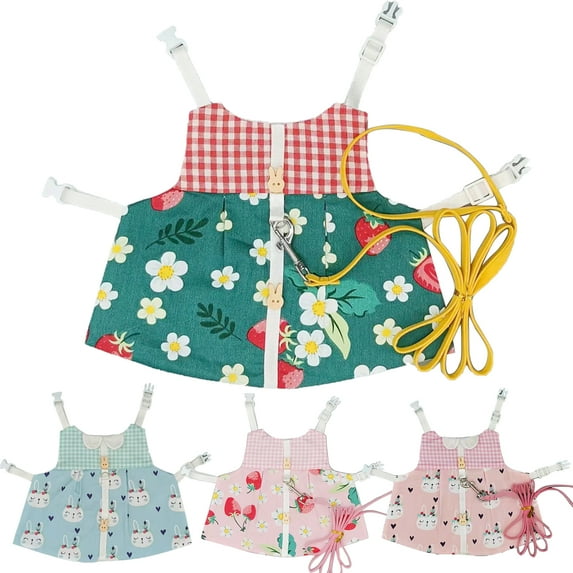 Walbest Pet Rabbit Bunny Dress Bunny Easter Costume with Leash Harness Leash Small Animals Accessory for Rabbit Hedgehog Ferret Guinea Pigs Piggies Squirre