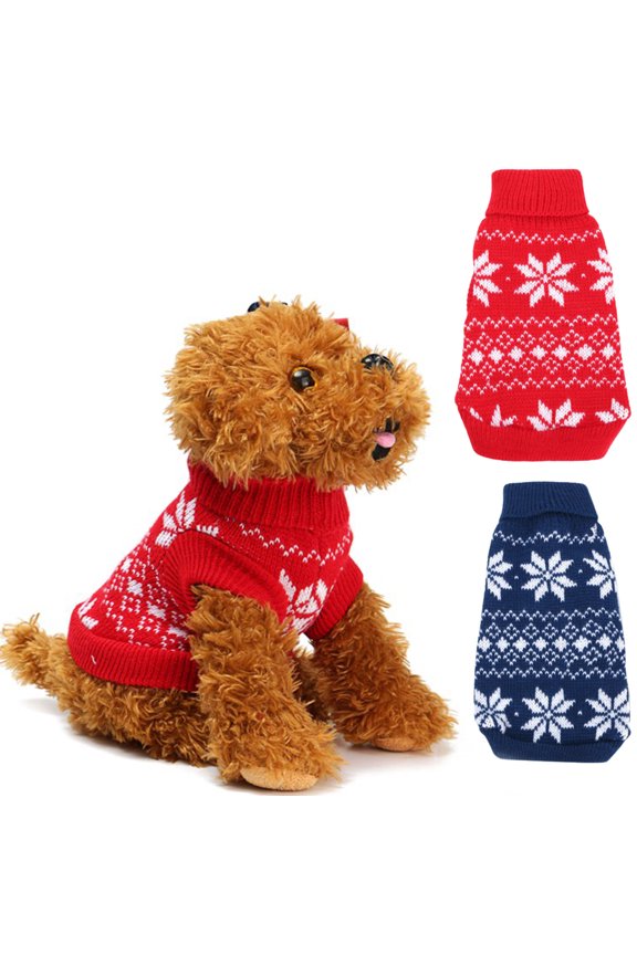 Pet Red/Blue Snowflake Turtleneck Sweater for Small Dogs & Cats Knitwear