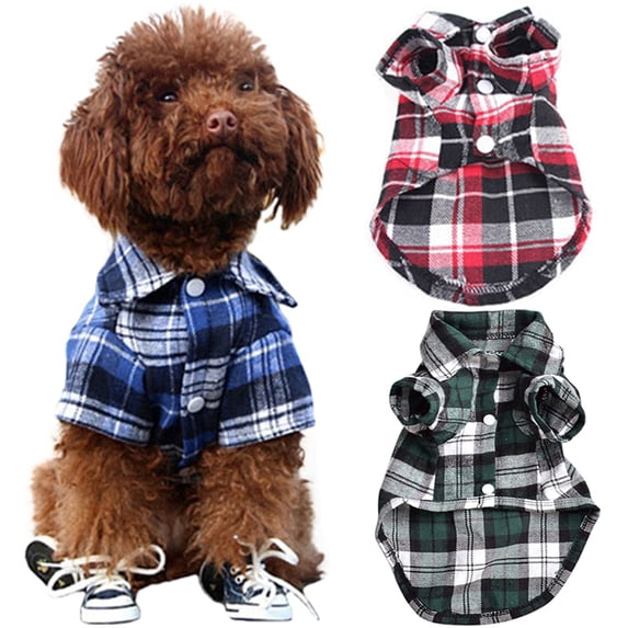 Walbest Pet Shirt Dog Plaid Shirt Pet Shirt Clothes T Shirt All Seasons British Style Plaid Dog Tee Pet Basic Grid Apparel Soft Adorable Casual Cat Clothes (Blue XS)