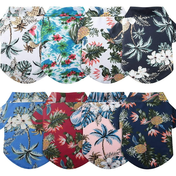 Walbest Pet Summer T-Shirts Hawaii Style Floral Dog Shirt Hawaiian Printed Pet T-Shirts Breathable Cool Clothes Beach Seaside Puppy Shirt Sweatshirt for X-Small to XX-Large Dog