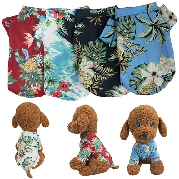 Walbest Pet Summer T-Shirts Hawaii Style Floral Dog Shirt Hawaiian Printed Pet T-Shirts Breathable Cool Clothes Beach Seaside Puppy Shirt Sweatshirt for Small Puppy (L Size)