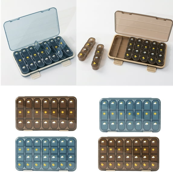 Walbest Pill Organizer 3/4 Times a Day, Weekly Pill Box for Travelling, Portable Pill Dispenser Case 7 Day Pill Container Removable Daily Medicine Organizer for Fish Oils, Vitamins, Supplements