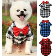 Walbest Plaid Puppy Shirts with Bow Tie Dog Buffalo Shirt Pet Christmas Sweatshirt Bow Dog Shirt Outfit for Birthday Party Small Dogs Cats Holiday Photo Wedding Supplies(Red, L)