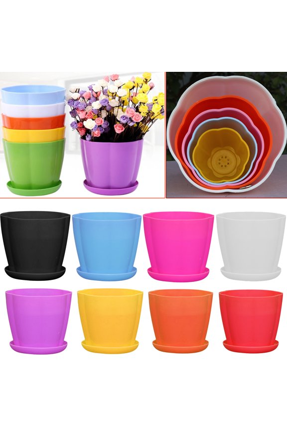 Plastic Flower Pot, Modern Decorative Small Pot for Plants with Saucer Pallet, Flower Succulents Plant Container Pot for All House Plants, Herbs and Seedling Nursery, 3.54In-7.87In