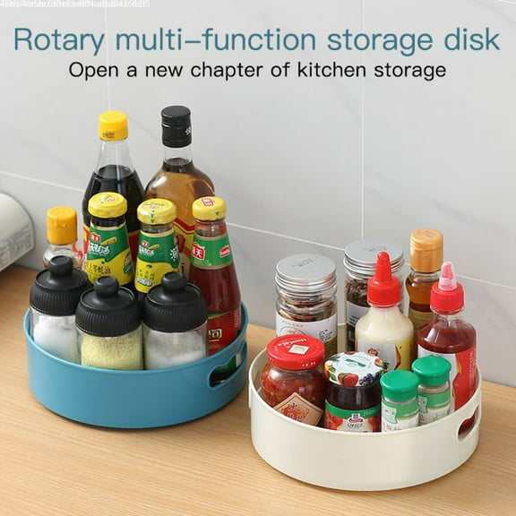 Walbest Plastic Lazy Susan Turntable with 2 Handle Multifunctional Spice Rack Organizer for Kitchen Cabinet 360 Rotating Food Storage Container for Fridge Countertop