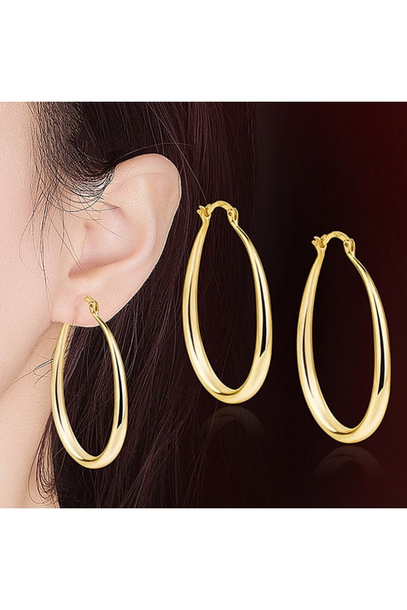 Plated Oval Type Large Hoop Earrings for Women, Easy to Wear and Hypoallergenic, Alloy Pendant Earrings Ear Loop Piercing Jewelry for Valentine's Day, 1.85" x 1.3" x 0.39"