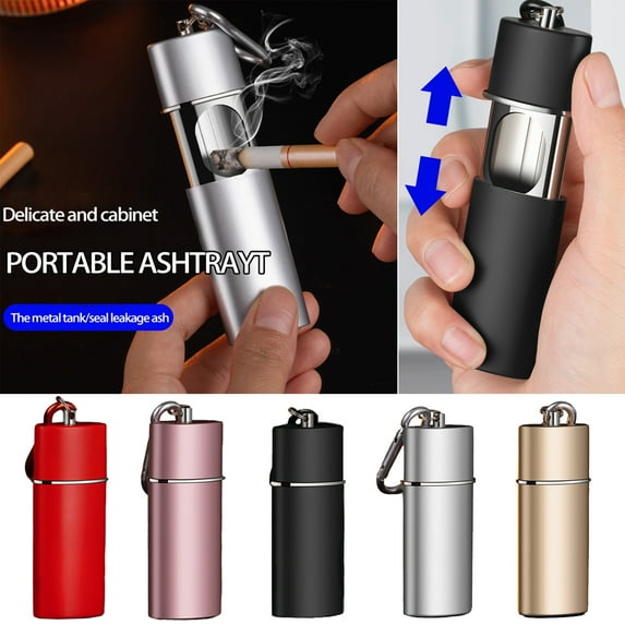 Walbest Portable Mini Luxury Ashtray with Buckle, Pull Closure Stainless Steel Liner Butt Storage Mobile Ashtray Mens Pocket Gadget