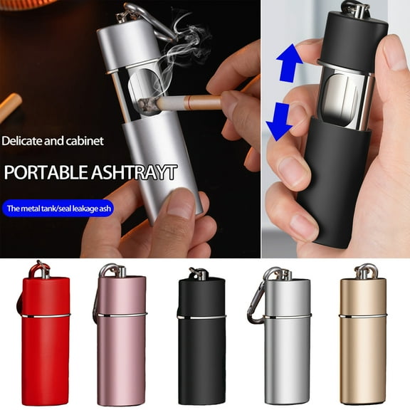 Walbest Portable Mini Luxury Ashtray with Buckle, Pull Closure Stainless Steel Liner Butt Storage Mobile Ashtray Mens Pocket Gadget
