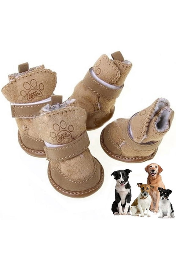 Puppy Cute Cozy Warm Anti Slip Winter Boots for Small Medium Dogs Pets Cats Velcro Thicken Fleece 1.54" x 1.30" Snow Shoes, Brown