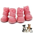 thumbnail image 1 of Walbest Puppy Cute Cozy Warm Anti Slip Winter Boots for Small Medium Dogs Pets Cats Velcro Thicken Fleece 1.54" x 1.30" Snow Shoes, Pink, 1 of 7
