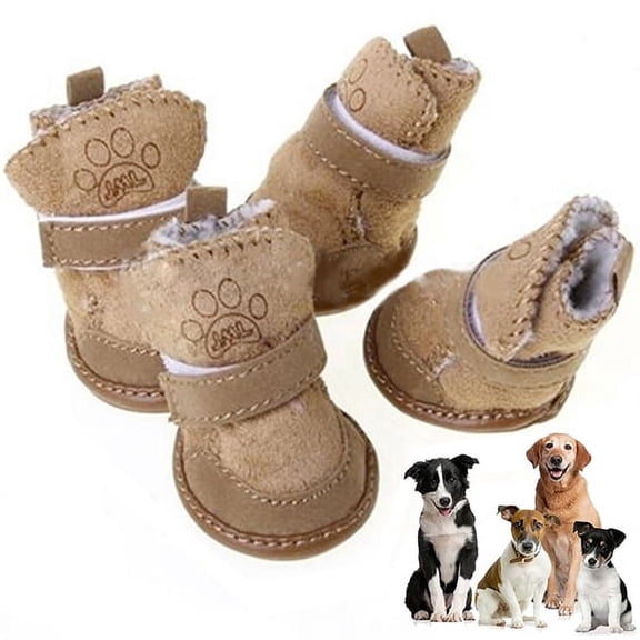 Walbest Puppy Cute Cozy Warm Anti Slip Winter Boots for Small Medium Dogs Pets Cats Velcro Thicken Fleece 1.77" x 1.42" Snow Shoes, Brown