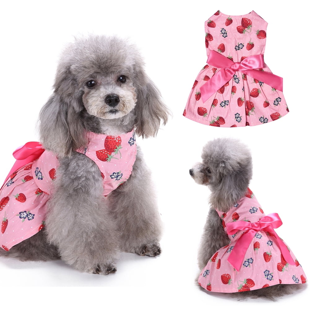 Walbest Puppy Dog Dress, Thin Cute Floral Strawberry Print Princess ...