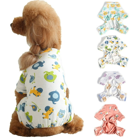 Walbest Puppy Pajamas, Cats Onesie Soft Dog Pajamas, Cotton Puppy Rompers Pet Jumpsuits with Cartoon Pattern Cozy Bodysuits for Small Dogs and Cats
