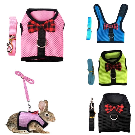 Walbest Rabbit Harness with Lead Leash Set, Soft Breathable Mesh Pet Chest Harness Vest Walking for Kittens, Bunny, Hamster, Guinea Pig, Ferret and Other Small Animals (Blue, S)