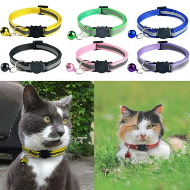 Walbest Reflective Polyester Breakaway Cat Collars with Bell Adjustable Small Pet Dog Puppies Black Green Orange Pink Red Sapphire Blue Yellow