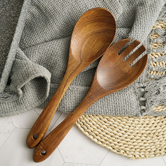 Walbest Retro Wooden Salad Sushi Fork Pasta Spoon Kitchen Cooking Utensil Tool, 1 piece