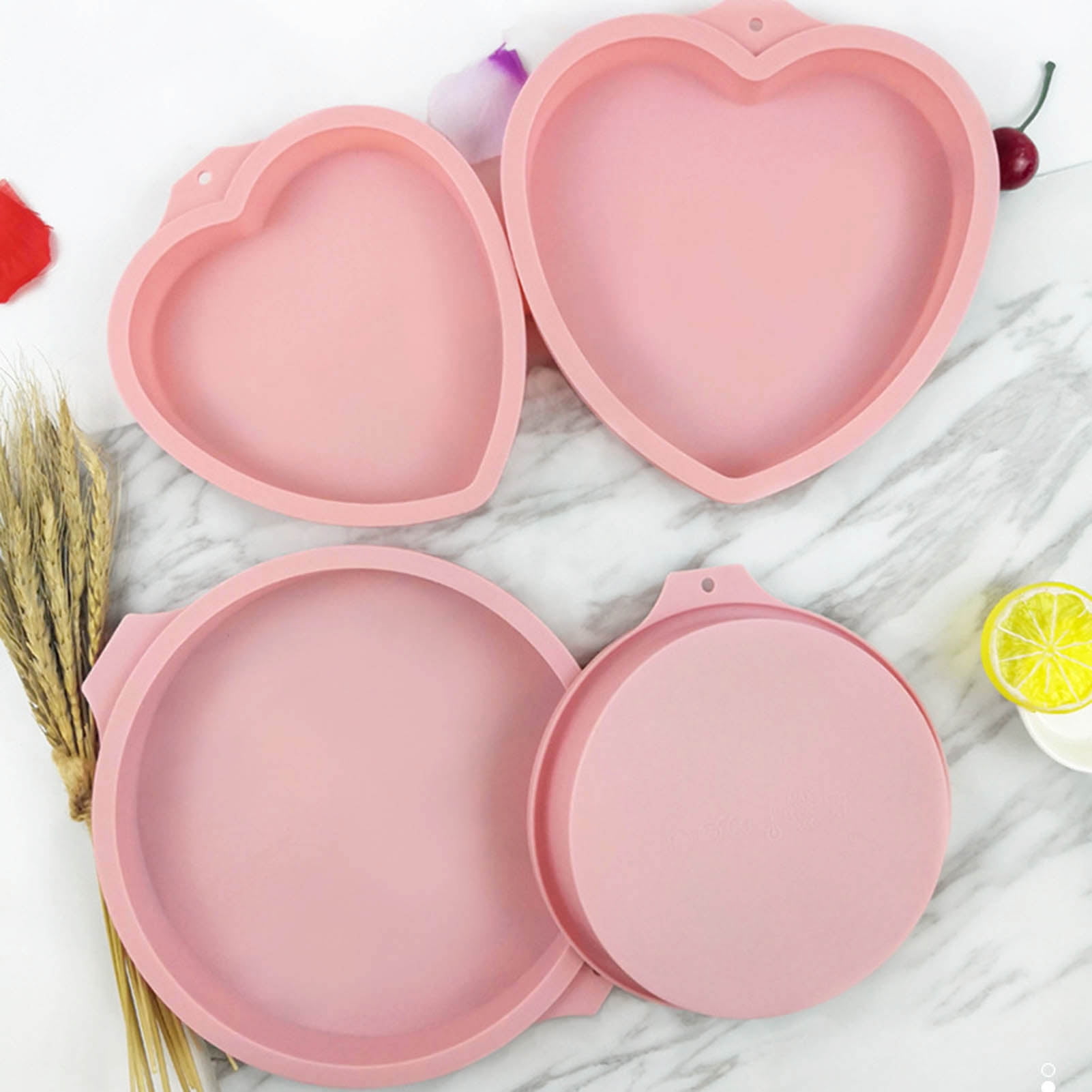 Walbest Reusable Silicone Heart Shaped Circle Shaped Cake Mold 6/8