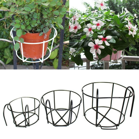 Walbest Round Metal Hanging Railing Planter Holder, Hanging Railing Planter Flower Pot Holder Basket Iron Art Rack Fence Shelf Container for Balcony, Garden, Indoor and Outdoor, 1 Piece