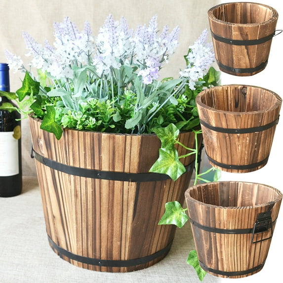 Walbest Rustic Succulent Planter Vintage Wooden Barrel Empty Flower Pot Container Home Garden Decor
