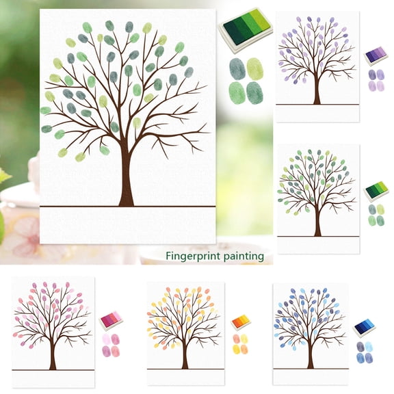 Walbest Sign in Signature Fingerprints Tree Canvas Guest Book Fingerprint Painting, Creative Tree Fingerprints Painting Decor for Wedding Party with Ink Pads
