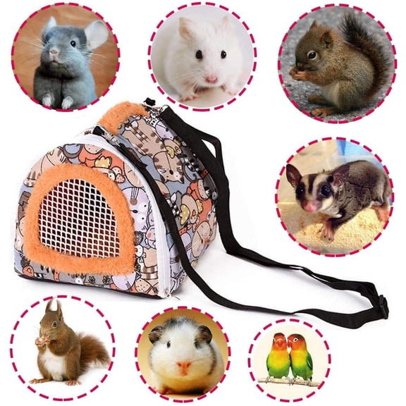 Walbest Small Pets Carrier Bag, Portable Rats Sugar Glider Guinea Chinchillas Hamster Hedgehog Outdoor Travel Carrier Pouch Bag, Small Animals Breathable Hanging Tote Bag with Detachable Strap Zipper