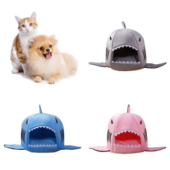 Walbest Soft Dog Cat Shark Bed – Calming Dog Cat Rabbit Puppy House for Small Pets Cats Dogs – Hand Washable Dog Cat Rabbit Pet Cave with Removable Cushion and Waterproof Bottom