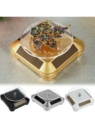 360° Rotating Stand, Double Used Rotating Display Solar Power Jewelry  Spinner Watch Hobby Collection Shelf,Black 