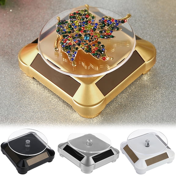 Walbest Solar Display Stand Turntable, Auto 360 Rotating Display for Jewelry Spinner Watch Hobby Collection Shelf, Solar or AA Battery Powered