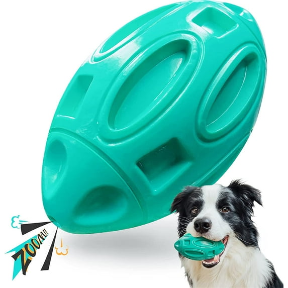 Walbest Squeaky Dog Toys for Aggressive Chewers: Rubber Interactive Puppy Ball with Squeaker,Almost Indestructible Tough Durable Pet Chew Toys for Medium and Large Breed, Green