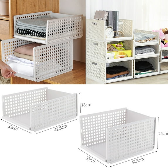 Walbest Stackable Wardrobe Plastic Storage Basket Shelf Box, Closet Organizer Storage Bin Drawer Shelf Storage Container for Wardrobe Cupboard Kitchen Bathroom Office