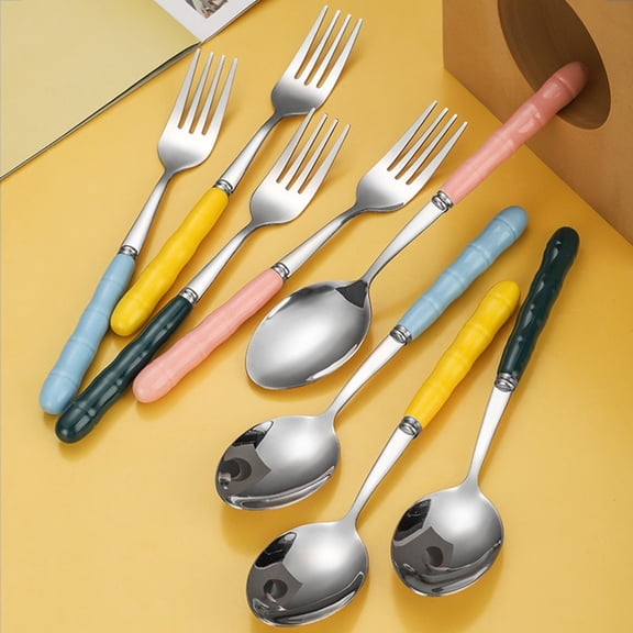 Walbest Stainless Steel Dinner Tableware Food Grade Rust-proof Silver Spoon Mirror Polished Dishwasher Safe Fork Harmless Tableware with Burr-free Handle for Home Kitchen Restaurant