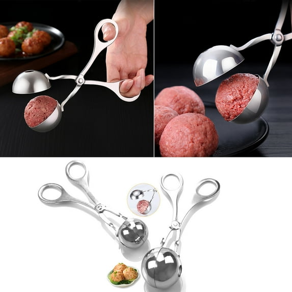 Walbest Stainless Steel None-Stick Meat Baller, Meatball Fish Meat Rice Ball Maker Baller Clip Kitchen Tool Tong, Anti-Slip Handle
