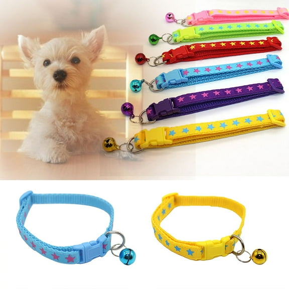 Walbest Star Charm Pet Collar for Cats and Dogs Adjustable Nylon Bell Blue Pink Green Yellow Red or Purple Colors
