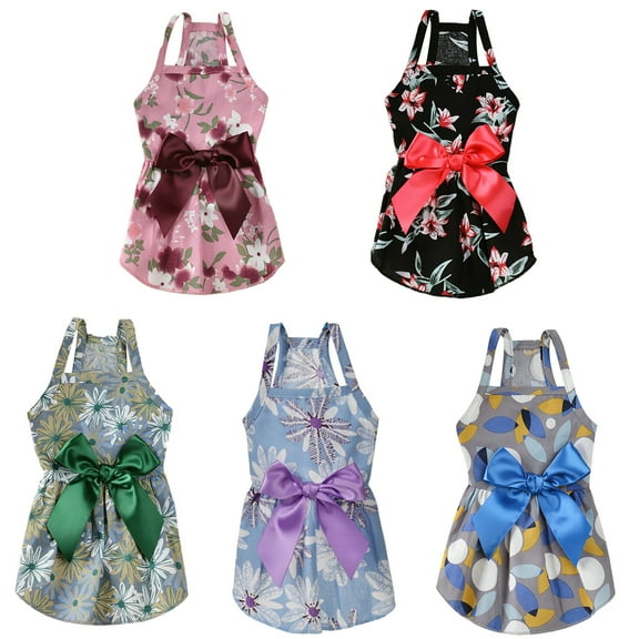 Walbest Summer Floral Dog Dress Girl Fancy Puppy Clothes Cute Flower Princess Skirt with Bowknot Dresses for Small Medium Large Dogs Cats Yorkies Chihuahua Pomeranian (Cyan, S)