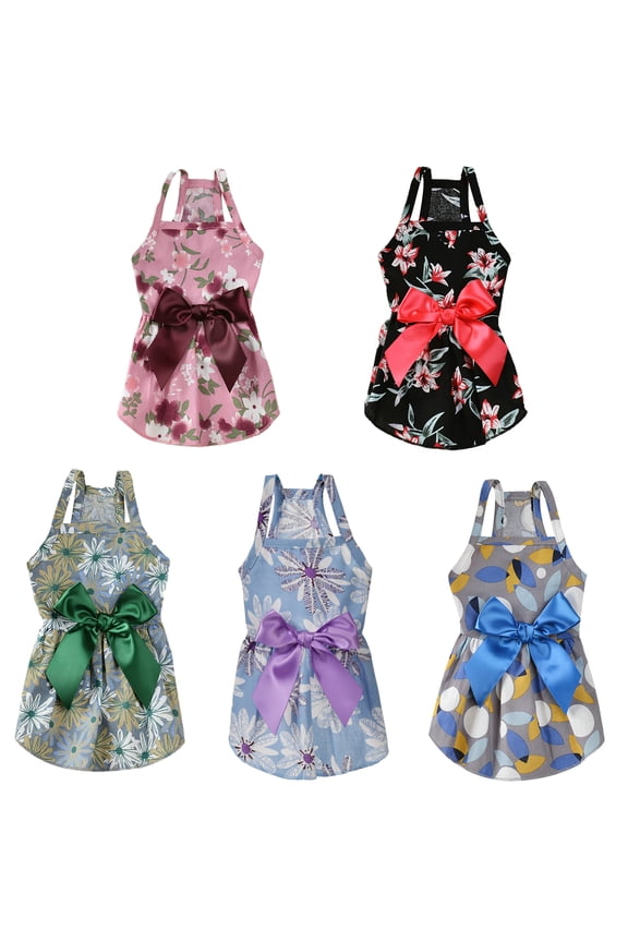 Summer Floral Dog Dress Girl Fancy Puppy Clothes Cute Flower Princess Skirt with Bowknot Dresses for Small Medium Large Dogs Cats Yorkies Chihuahua Pomeranian (Pink, XL)