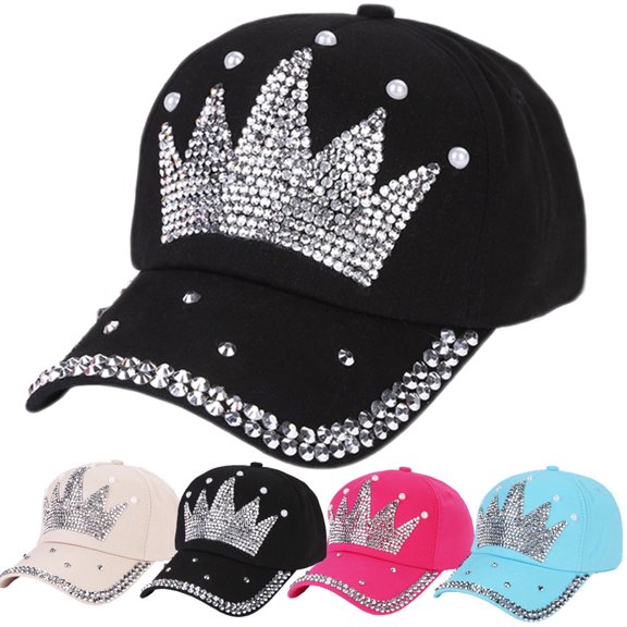 Walbest Summer Women Sunhat, Crown Faux Pearl Rhinestone Baseball Cap Snapback Outdoor Sun Hat