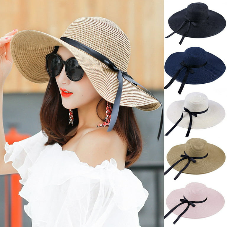 Walbest Sun Hat for Women UPF 50+ UV Sun Protection Womens Wide Brim Beach Hat, Summer Gardening Travel Floppy Foldable Straw Ribbon Bow Hat, Women's